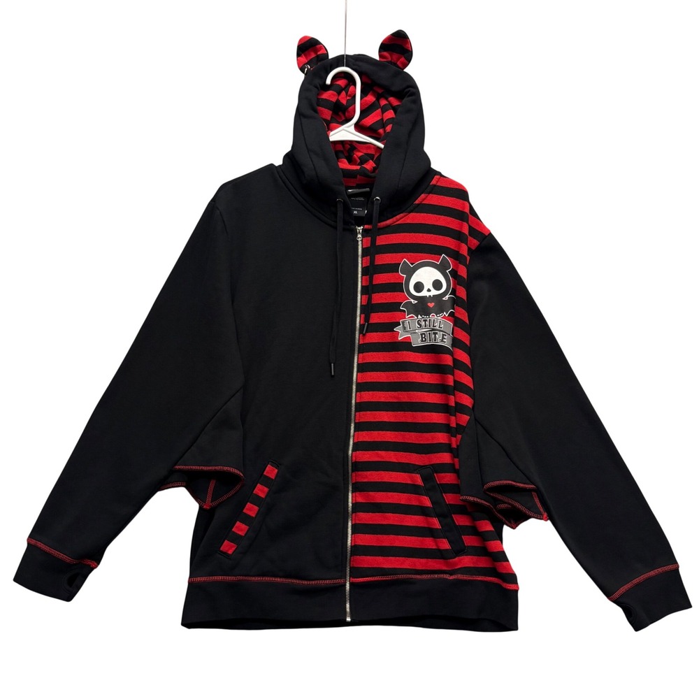 Skelanimals Diego Bat Full Zip Arm Wings Graphic Hoodie XL Black Red Hot Topic